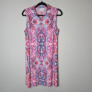 Ivy Road Dress Floral Paisley Bright Pink Blue Sleeveless Stretchy Size M Medium